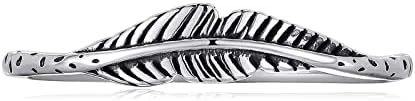 Miniatura 3 de AVECON Anillo simple de plumas de plata de ley 925 para mujer, anillo apilable vintage, talla 5