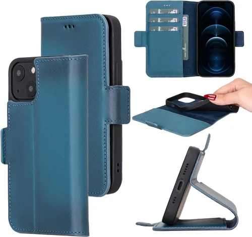 Bayelon Funda para iPhone 13 Mini de 5.4 pulgadas, funda de cuero de grano completo, funda magnética con ranuras para tarjetas, soporte de soporte,