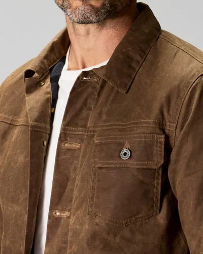 Miniatura 5 de Huckberry Flint and Tinder Chaqueta de Camionero Encerada con Forro de Franela para Hombre, Chaqueta para Hombre Resistente al Agua y a la Intemperie
