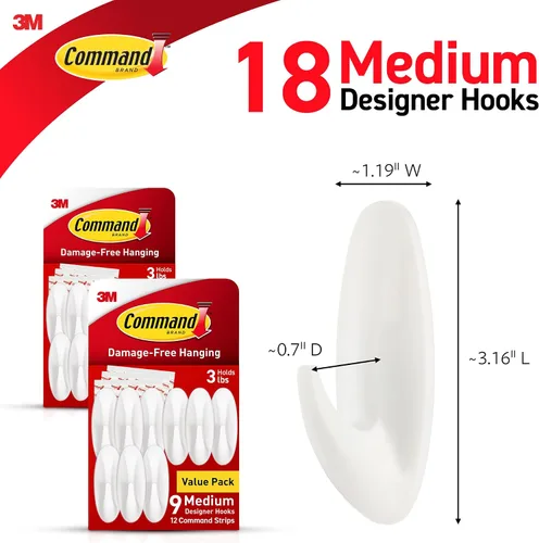 Miniatura 2 de Command Ganchos de diseño medianos, ganchos de pared para colgar sin daños con tiras adhesivas, ganchos de pared sin herramientas para colgar