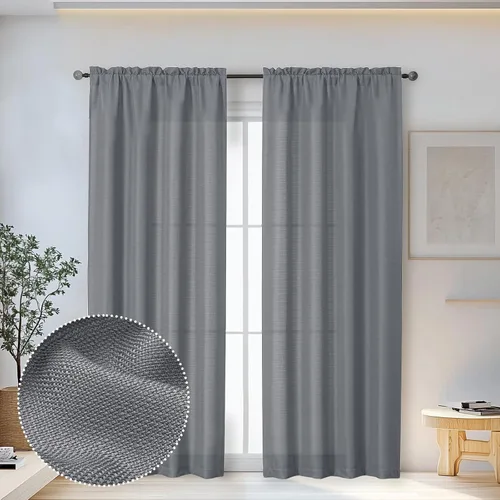 Miniatura 85 de OWENIE Bob Juego de 2 Paneles de Cortinas Negras de Cocina para Ventanas de 36 Pulgadas de Largo, Cortinas Cortas de Café con Textura de Lino