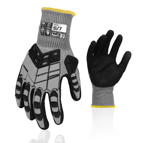 Miniatura 16 de 2 pares de guantes de trabajo de seguridad, guantes de impacto para hombres y mujeres, resistentes a los cortes, antideslizantes, de trabajo pesado
