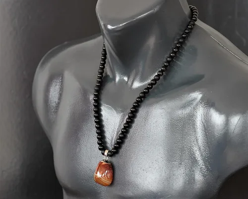 Miniatura 73 de Colgante de turmalina cruda natural, Collar de cuentas de ónix negro genuino, Collar de piedra negra, Collar de piedras preciosas, Cuentas de 0.315