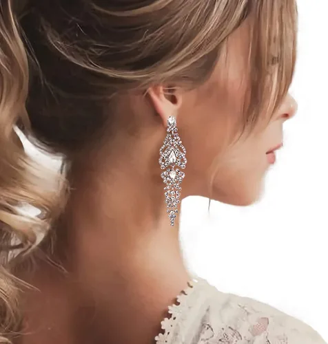 Miniatura 3 de BriLove Pendientes colgantes de lágrima de cristal para boda para mujer