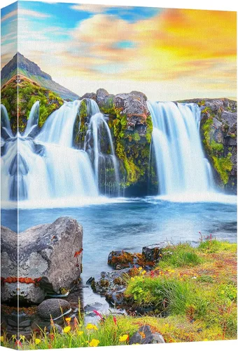 Miniatura 32 de wall26 Lienzo impreso para pared, cascada de montaña islandesa al anochecer, naturaleza, desierto, fotografía, realismo, paisaje decorativo