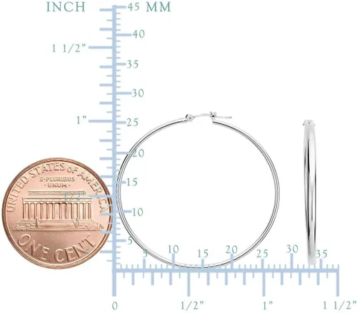 Miniatura 2 de Pendientes de aro de tubo redondo pulido de oro amarillo o blanco de 14 quilates de 0.059in de grosor, con cierre de poste a presión para mujeres