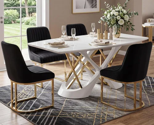 Miniatura 4 de EALSON Sillas tapizadas de terciopelo para comedor, juego de 2 sillas modernas de acento para el comedor con base dorada de metal, sillas cómodas