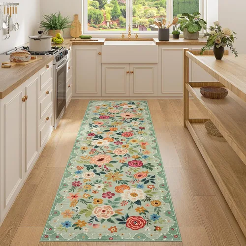 Miniatura 12 de DUKINO Alfombra de área de 6 x 9 pies, alfombra floral para sala de estar, ligera, antideslizante, lavable, alfombra de interior de pelo bajo