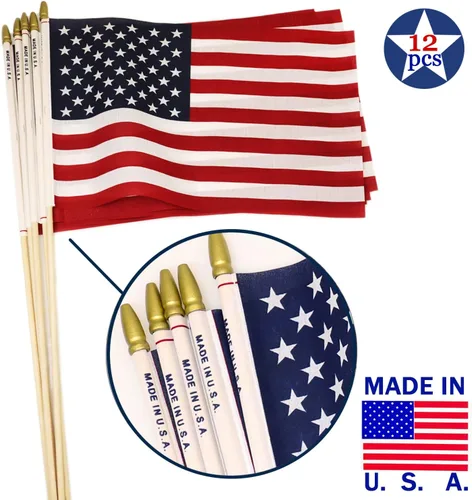 Miniatura 2 de GIFTEXPRESS 12 banderas de 12 x 18 pulgadas fabricadas en Estados Unidos impresas con punta de lanza, 4 de julio y Día de los Caídos de Estados