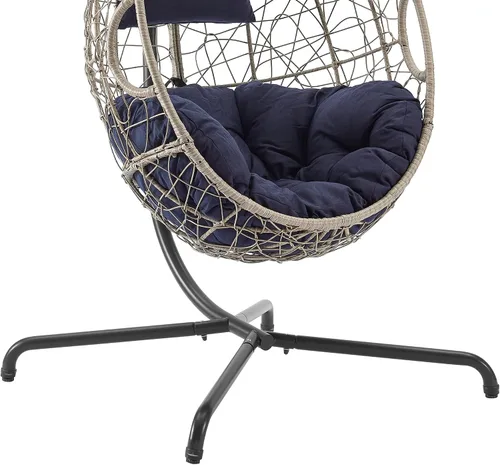 Miniatura 5 de Ulax Furniture - Silla colgante de mimbre para exteriores, con soporte, para patio, hamaca de ratán, con cojín suave y esponjoso