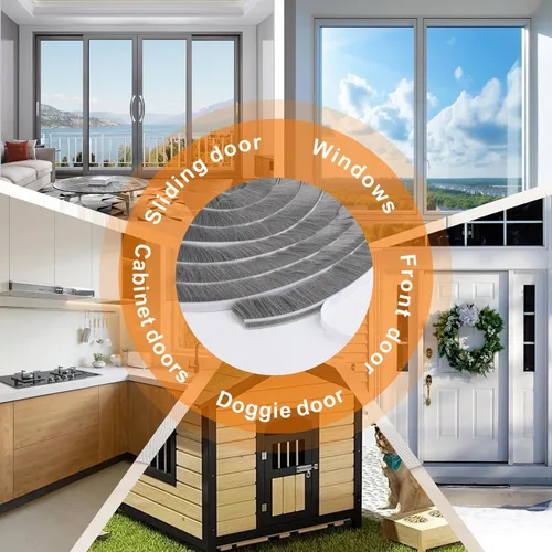 Miniatura 5 de Bruiefpap Burlete impermeable de 16.5 pies para puertas y ventanas, sello de puerta autoinsonorizante, aislamiento de puerta para correderas, Gris