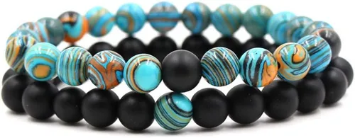 Miniatura 10 de CNLQ - Pulseras de larga distancia para parejas, regalo a juego, ágata mate de 0.315 in, cuentas de piedra (rojo elástico)