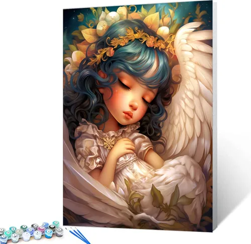 Miniatura 9 de Tucocoo Kit de pintura de corona de ángel para adultos, flores rosadas, pintura por números para niños y adultos, principiantes, hadas, ángel