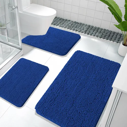 Miniatura 55 de OLANLY Juego de Alfombras de Baño de 3 Piezas, Tapetes de Baño de Chenilla Suave y Absorbente y Alfombra de Contorno en Forma de U para Inodoro