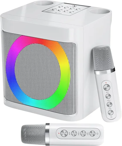 Miniatura 8 de Máquina de karaoke para adultos y niños, altavoz portátil de karaoke Bluetooth con 2 micrófonos inalámbricos para TV, karaoke para cantar