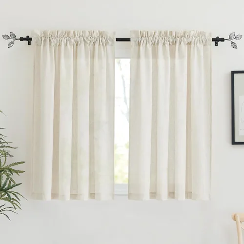 Miniatura 49 de RYB HOME - Cortinas de lino natural de 36 pulgadas de largo, juego de 2 paneles - Cortinas tejidas de lino suaves y transpirables, cortinas ligeras