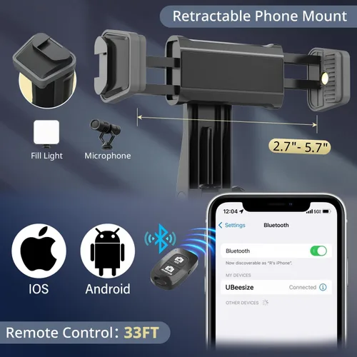 Miniatura 4 de UBeesize - Anillo de luz para selfies de 12" con soporte de trípode extensible de 62" y control remoto, luz LED circular con soporte para teléfono