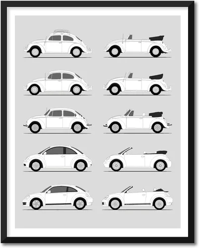 Idea Network Póster hecho a mano compatible con Volkswagen VW Beetle Print Wall Art Decor of the Type 1 Super Beetle New Beetle A5 Generations