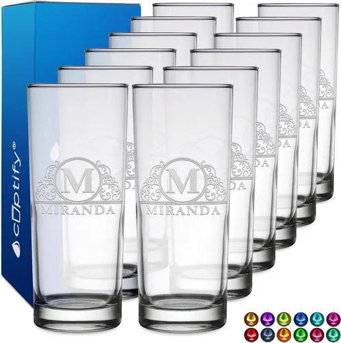 Miniatura 59 de Highball personalizado de 10.5 onzas con fondo negro, vaso Collins alto personalizado, cóctel de bebida mixta recta, inicial con nombre de regalo