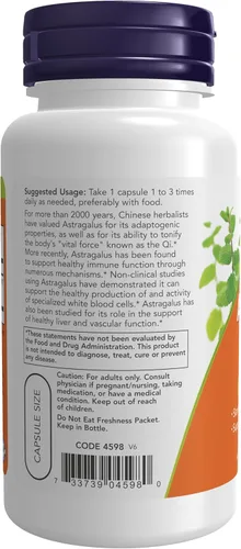 Miniatura 3 de NOW Foods Suplementos de apoyo inmunológico, extracto de astrágalo 500 mg (estandarizado al 70% de polisacáridos), 90 cápsulas vegetales