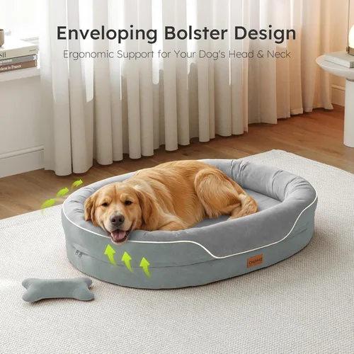 Miniatura 2 de CWAWZ Cama ortopédica XL para perro, cama extragrande para perros, sofá para perros de gran tamaño con refuerzos envolventes completos, cama Gris