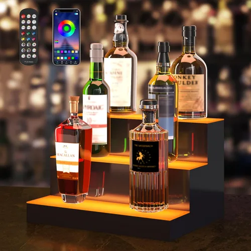 Miniatura 12 de VEVOR Pantalla de botella de licor con iluminación LED, 2 niveles de 30 pulgadas, compatible con USB, estante iluminado de bar para el hogar