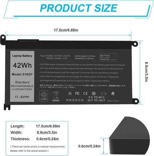 Miniatura 3 de Fancy Buying 51KD7 - Batería de repuesto para laptop Dell Chromebook 11 3100 3180 3189 5190 3181 2 en 1 14 3400 Series P28T001 Y07HK FY8XM 0FY8XM