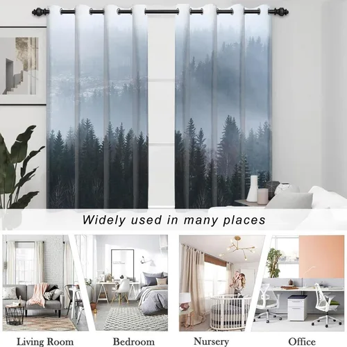 Miniatura 48 de AWERT Cortinas opacas para dormitorio, árbol negro con niebla, naturaleza, amanecer, bosque, 2 paneles para sala de estar, bloqueo de calor, 21 x 45