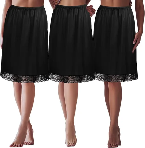 Zhanmai 3 piezas de medias ranuras para debajo de los vestidos, falda extensores, falda para mujer, medio deslizante, satén, antiestática, encaje