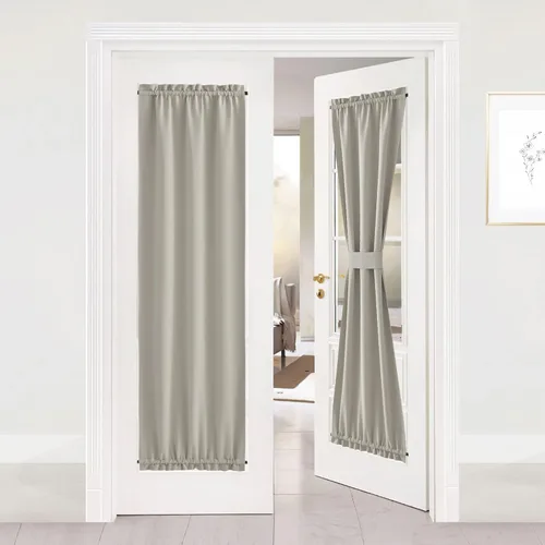 Miniatura 208 de NICETOWN Cortinas opacas unicolor con aislamiento térmico para puerta francesa, granja, oscurecimiento de habitación, puertas y ventanas de Marrón