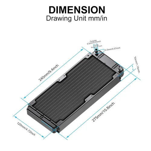 Miniatura 2 de Clyxgs Radiador de Refrigeración por Agua, Radiador de Intercambio de Calor de Aluminio de 12 Tubos con Ventilador para Sistema de Refrigeración por