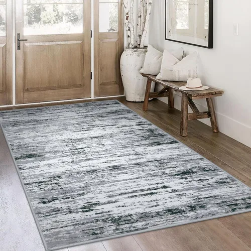 Miniatura 83 de Lansny Alfombra moderna abstracta de 2 x 5 pies, color negro, gris, blanco, lavable, alfombra de entrada para cocina, alfombra antideslizante suave