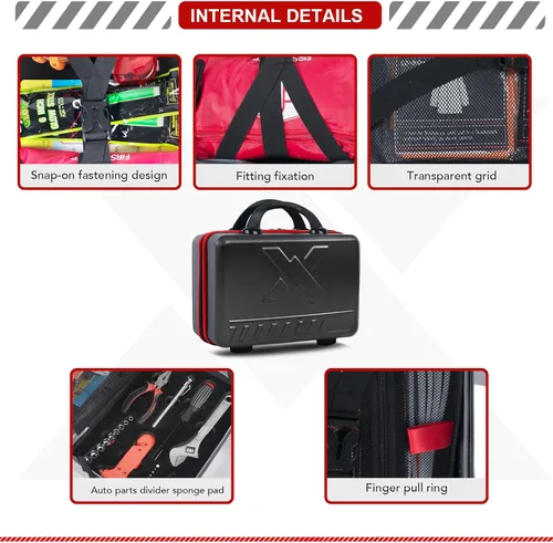 Miniatura 5 de KITGO Kit de Emergencia para Automóvil en Carretera (137 Piezas), con Cable Puente, Kit de Rescate de Seguridad Vial para Automóvil, Kit de Negro