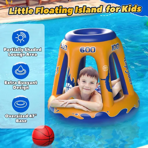 Miniatura 6 de EagleStone Aro inflable de baloncesto flotante, juguete de piscina de 47 pulgadas para niños de 4 a 8 años y 8 a 12 años, 3 pelotas