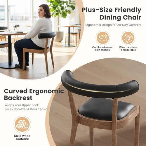 Miniatura 3 de Kmax Sillas de comedor de mediados de siglo modernas sillas de cocina de cuero con marco acabado de nogal natural, respaldo curvado de poliuretano