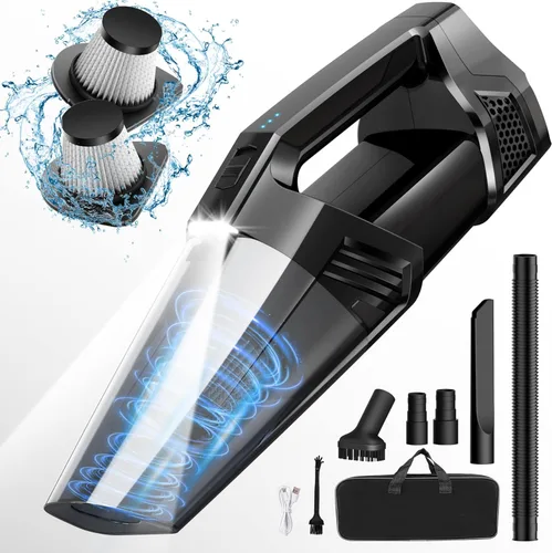 Blestan Aspiradora de mano portátil inalámbrica con luz LED, succión de alta potencia, 3 en 1, aspiradora de mano ligera y recargable, aspiradora de