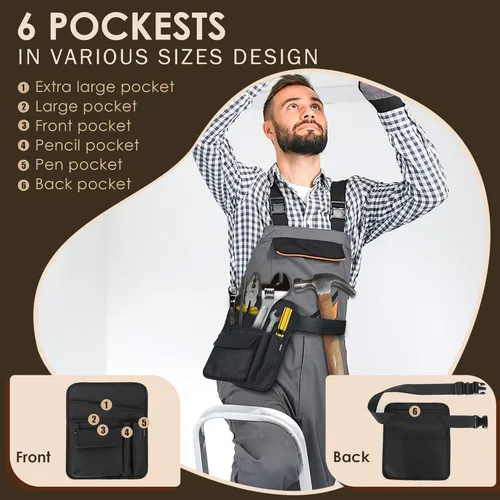 Miniatura 3 de Likesing Delantal de servidor, delantal de servicio con bolsillos para camarera, bolsa de herramientas de cintura para camarero con cinturón Negro
