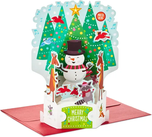 Hallmark Paper Wonder - Tarjeta de Navidad desplegable con luces y música (reproduce rockeando alrededor del árbol de Navidad)