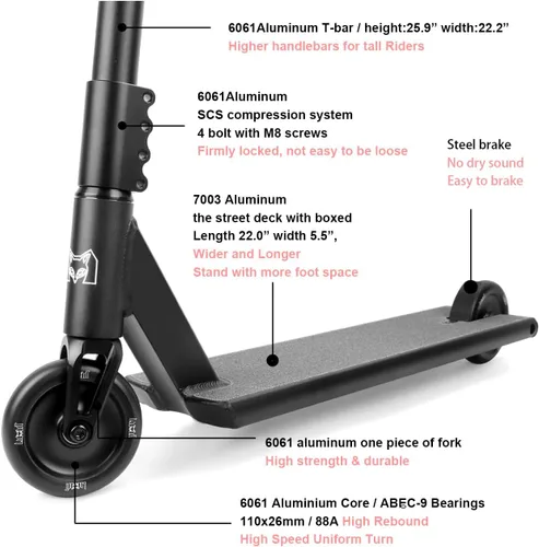 Miniatura 3 de Limit LMT71AZ Pro Patinetas de calle con extremos en caja, las mejores patinetas Freestyle BMX para acrobacias, perfectas para adultos
