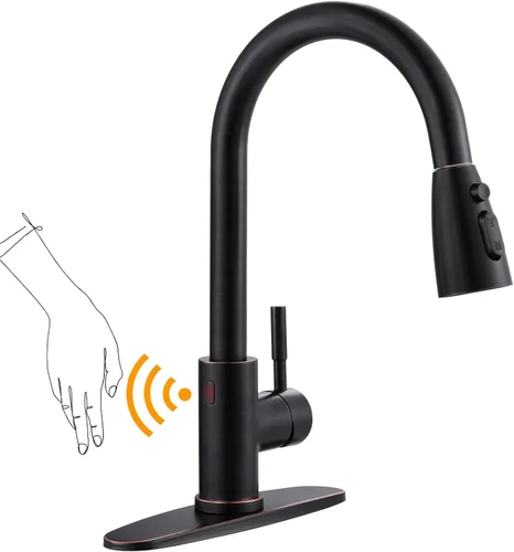 Miniatura 35 de WOWOW - Grifo de cocina cromado con rociador, grifo de fregadero de cocina extraíble de acero inoxidable con placa de cubierta, grifo de cocina