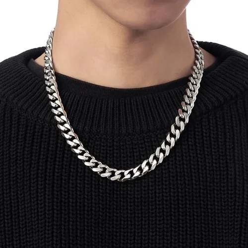 Miniatura 55 de YAMI Cadena de eslabones cubanos para hombre, azul/negro/oro de 14 quilates, acero inoxidable de 0.394-0.472 in de grosor, collar de cadena