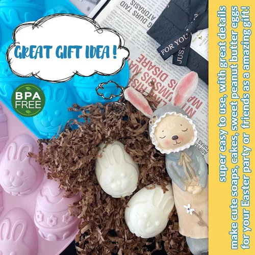Miniatura 4 de Moldes de silicona con forma de huevo de 3.5 pulgadas, paquete de 2 moldes de chocolate para hornear, Pascua, antiadherente, sin BPA, molde de jabón
