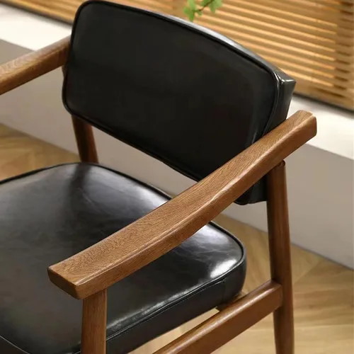 Miniatura 5 de sillas de comedor Solid Wood Dining Chair Leisure Armrest Backrest Upholstered Office Modern Kitchen(Gris)