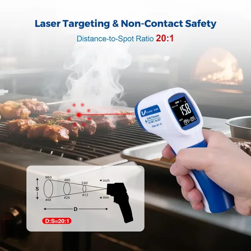 Miniatura 3 de Ring Laser DS20: 1 termómetro infrarrojo pistola de temperatura con carne, pistola térmica con emisividad ajustable y alarma alta/baja, ± 1% de Azul