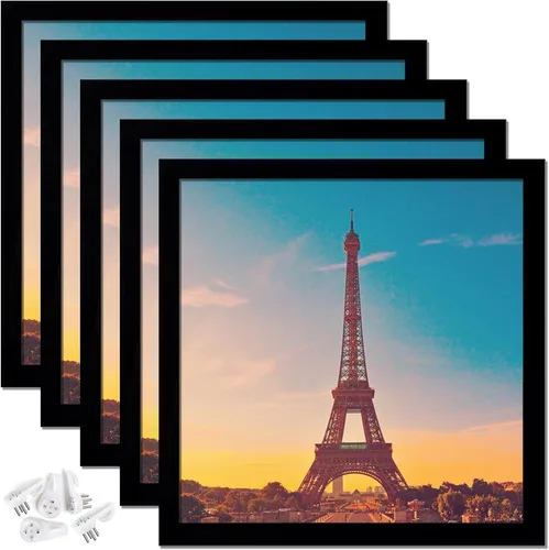 Miniatura 12 de Juego de 5 marcos de fotos de 8x11, marcos de fotos negros transparentes de alta calidad para pared, escritorio, horizontal y vertical para collage