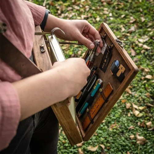 Miniatura 2 de Writers Messenger - Caja de madera multifuncional hecha a mano, bolsa de cartero, bolsa de herramientas portátil para artista, bolsa de herramientas