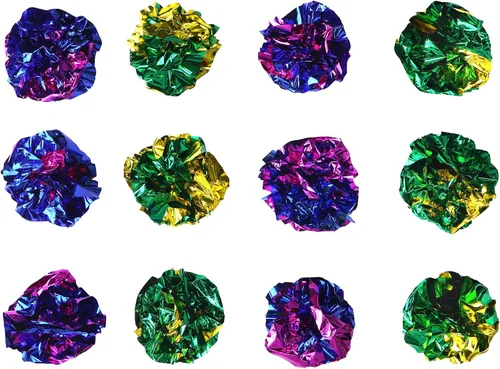 Miniatura 8 de CHIWAVA 24 bolas de Mylar de 1.6 pulgadas brillantes y arrugadas para gatos, pelota de gatito agrietado, juego ligero, colores surtidos