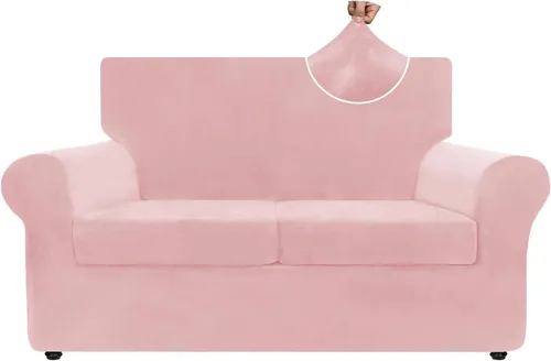 Miniatura 77 de ZNSAYOTX Funda de terciopelo de 3 piezas para sofá de 3 piezas con 2 fundas de cojín de asiento extra grandes, funda elástica para sofá de 2 plazas