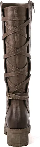 Miniatura 5 de GLOBALWIN Botas altas de motocicleta con tiras para mujer, botas de equitación de pantorrilla ancha con cordones en la parte trasera para otoño e