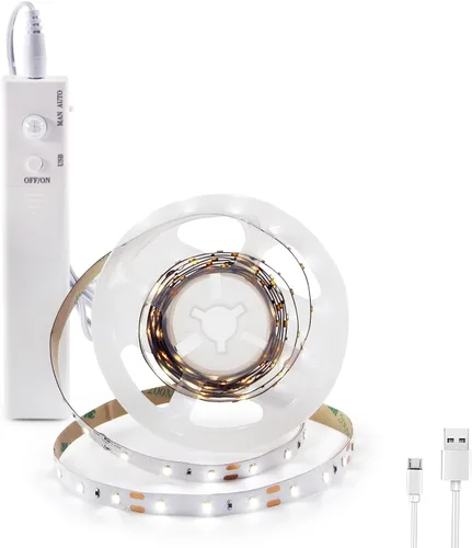 Miniatura 12 de VST Tira de luces LED de 2 metros, luz de cinta LED con sensor de movimiento y operada a batería para armario, escaleras, dormitorio